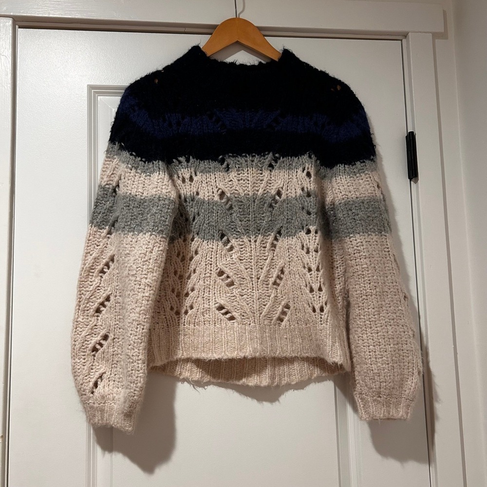 J. Crew Point Sur Cottagecore Chunky Knit Sweater Pointelle Wool Women's Medium